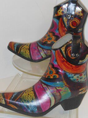 NOMAD YIPPY LOW TURQUOISE MONET MULTI-COLOR RAIN BOOTS SIZE 10 MEDIUM